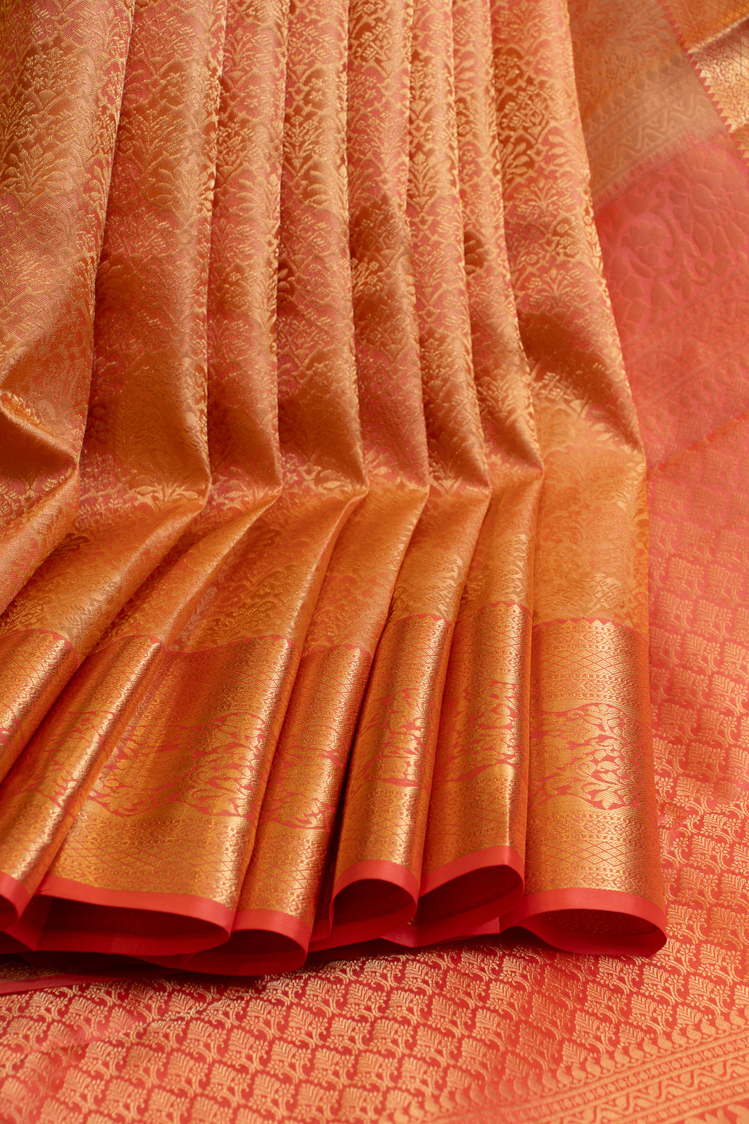 Orange floral brocade pure Kanchipuram silk saree
