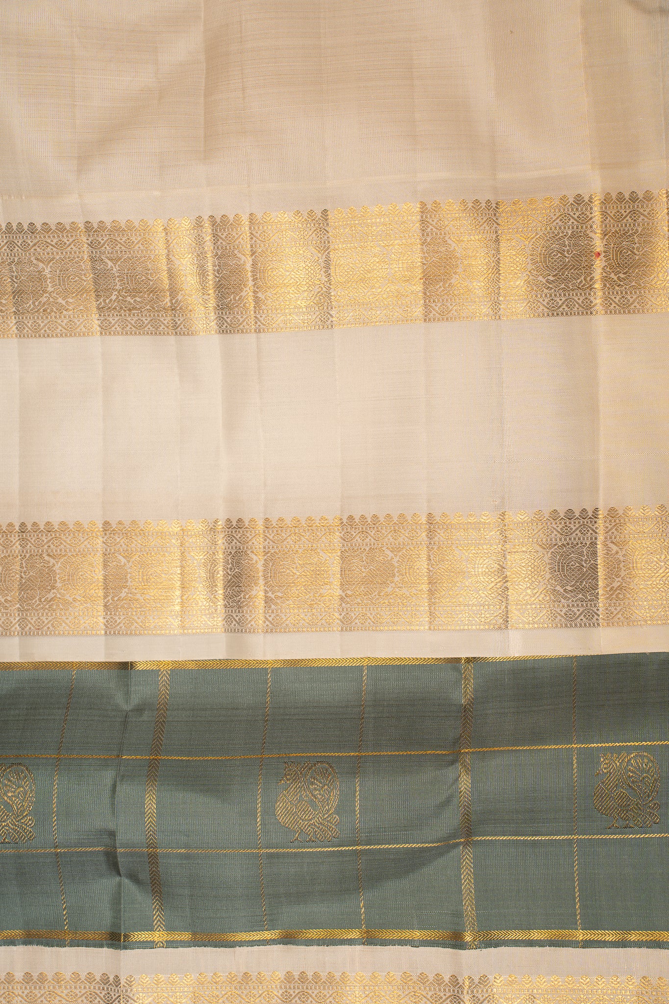 Celadon Blue Zari Checks Pure Kanchipuram Silk Saree - Clio Silks