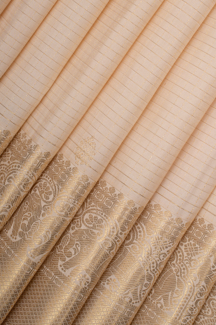 Cream Zari Checks Pure Kanchipuram Silk Saree