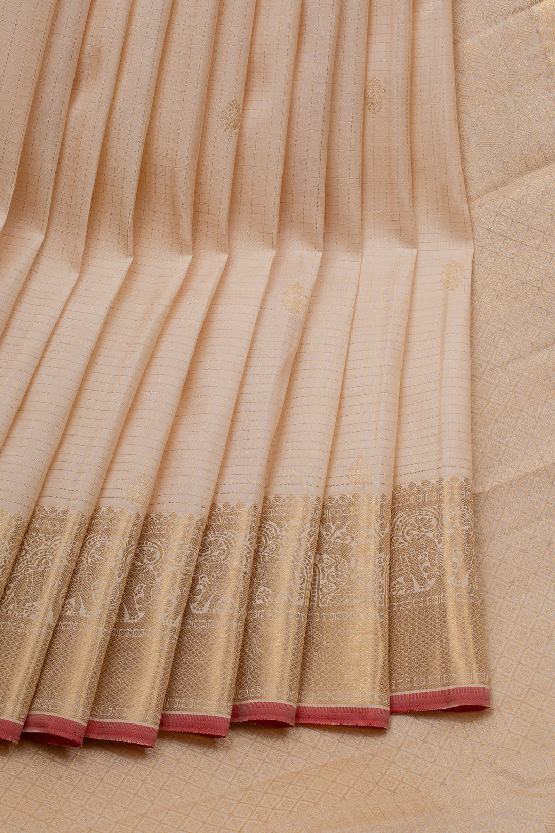 Cream Zari Checks Pure Kanchipuram Silk Saree