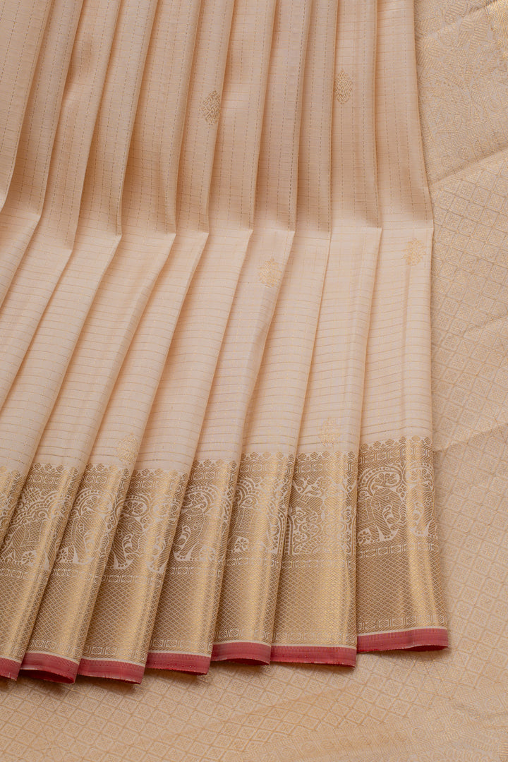 Cream Zari Checks Pure Kanchipuram Silk Saree