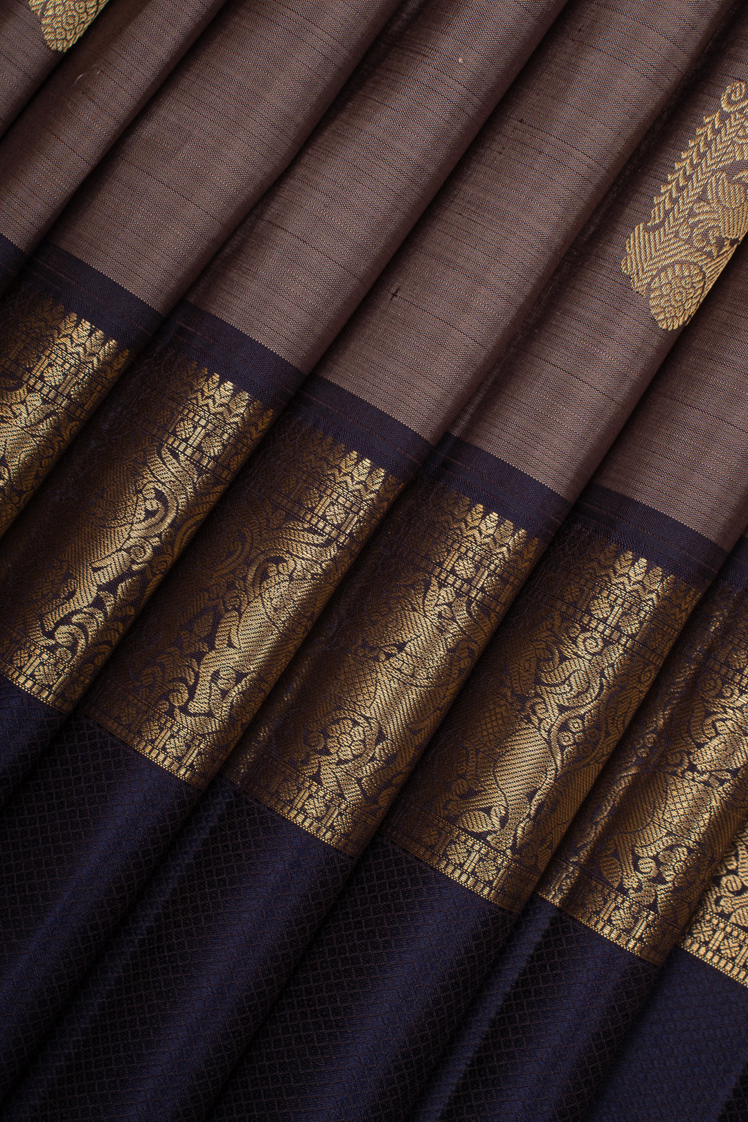 Greyish Purple Rettai Pettu Pure Kanchipuram Silk Saree