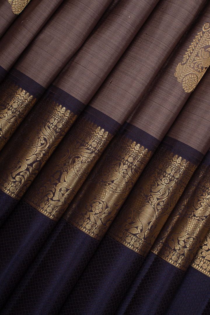 Greyish Purple Rettai Pettu Pure Kanchipuram Silk Saree