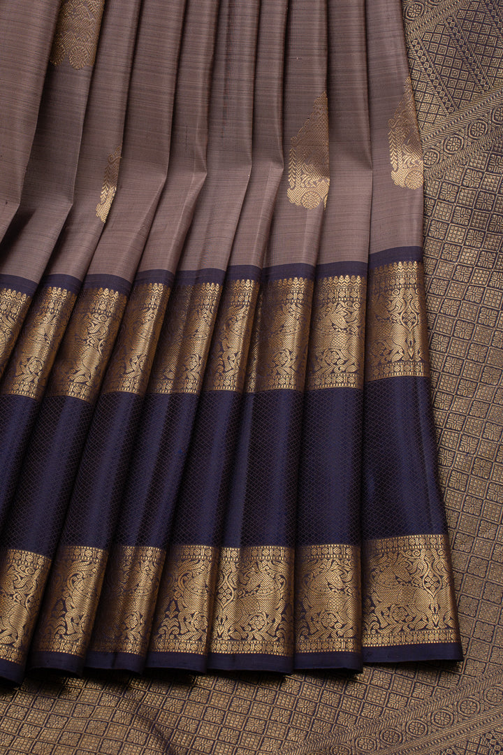 Greyish Purple Rettai Pettu Pure Kanchipuram Silk Saree