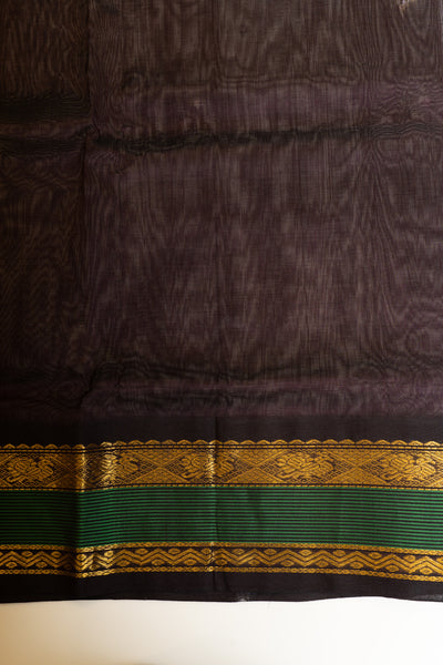 Sampanga green and brown pure silk cotton saree