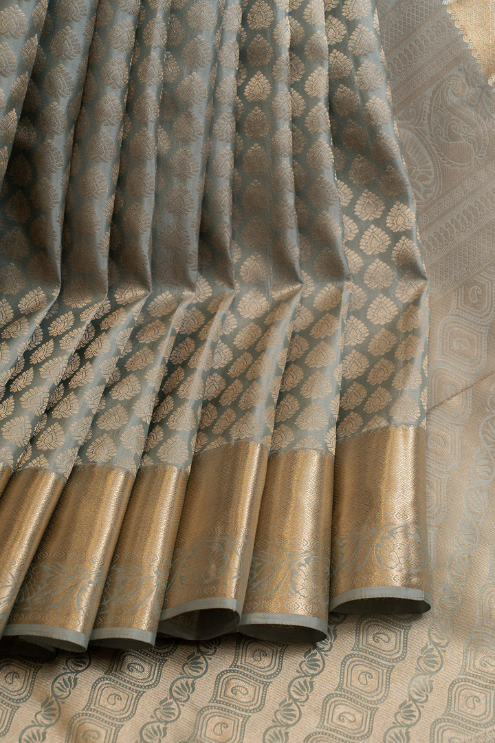 Grey thilakam brocade pure Kanchipuram silk saree