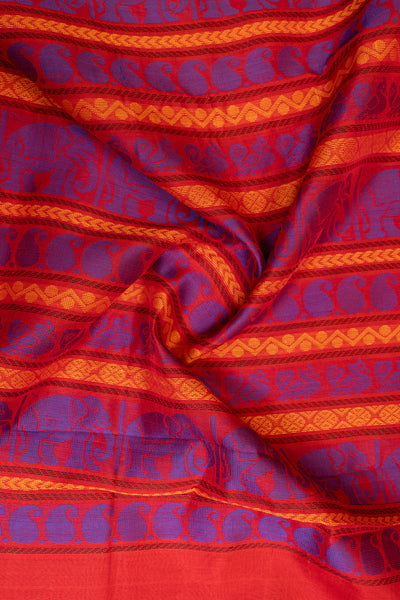 Peacock blue and red pure silk cotton saree