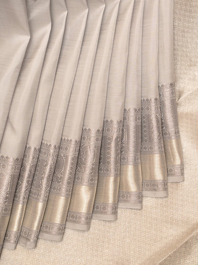 Silver Grey Pastel Pure Kanchipuram Silk Saree - Clio Silks