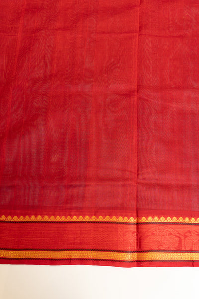 Peacock blue and red pure silk cotton saree