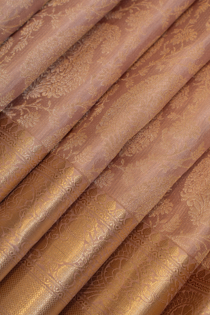 Pastel pink paisley pure brocade Kanchipuram silk saree