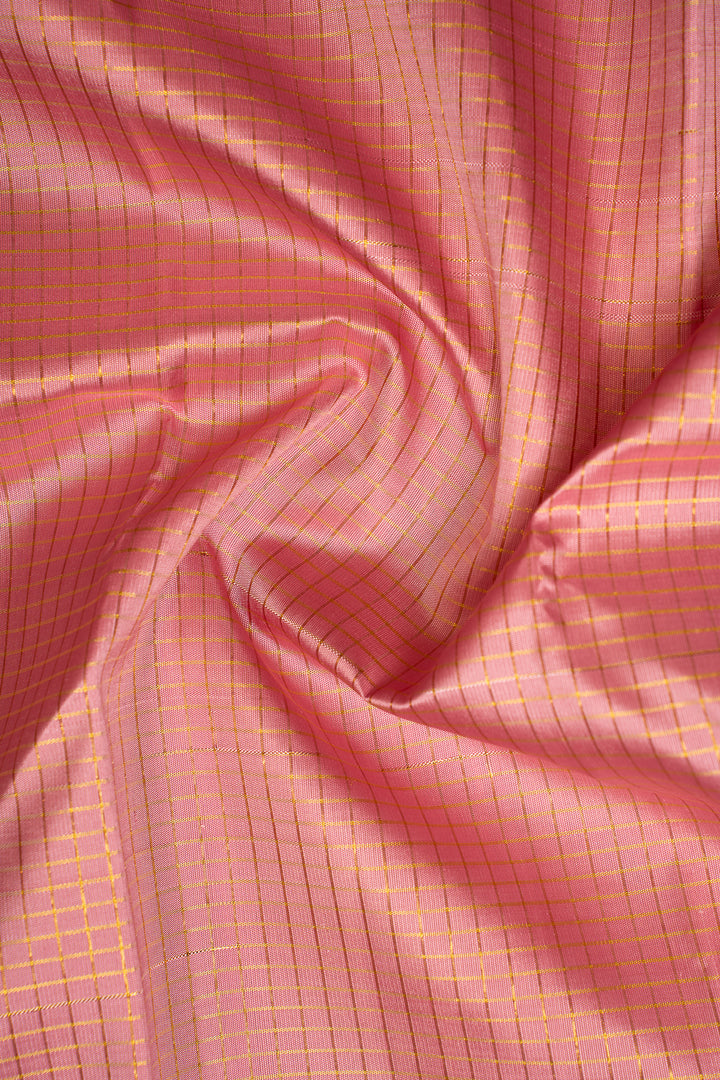 Lotus Pink Pure Zari Checks kanchipuram Silk Saree - Clio Silks