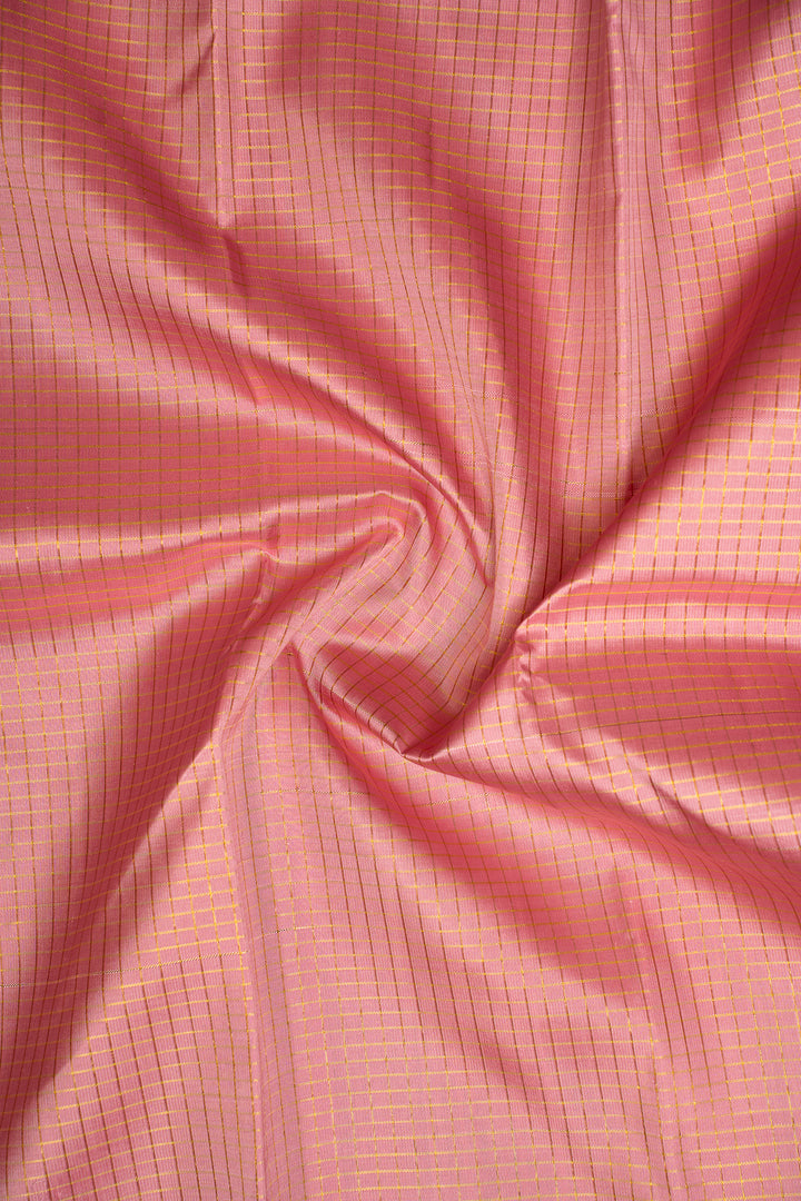 Lotus Pink Pure Zari Checks kanchipuram Silk Saree - Clio Silks
