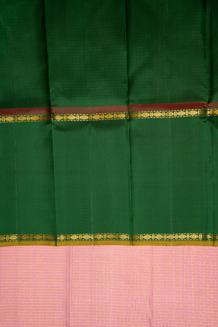 Lotus Pink Pure Zari Checks kanchipuram Silk Saree - Clio Silks