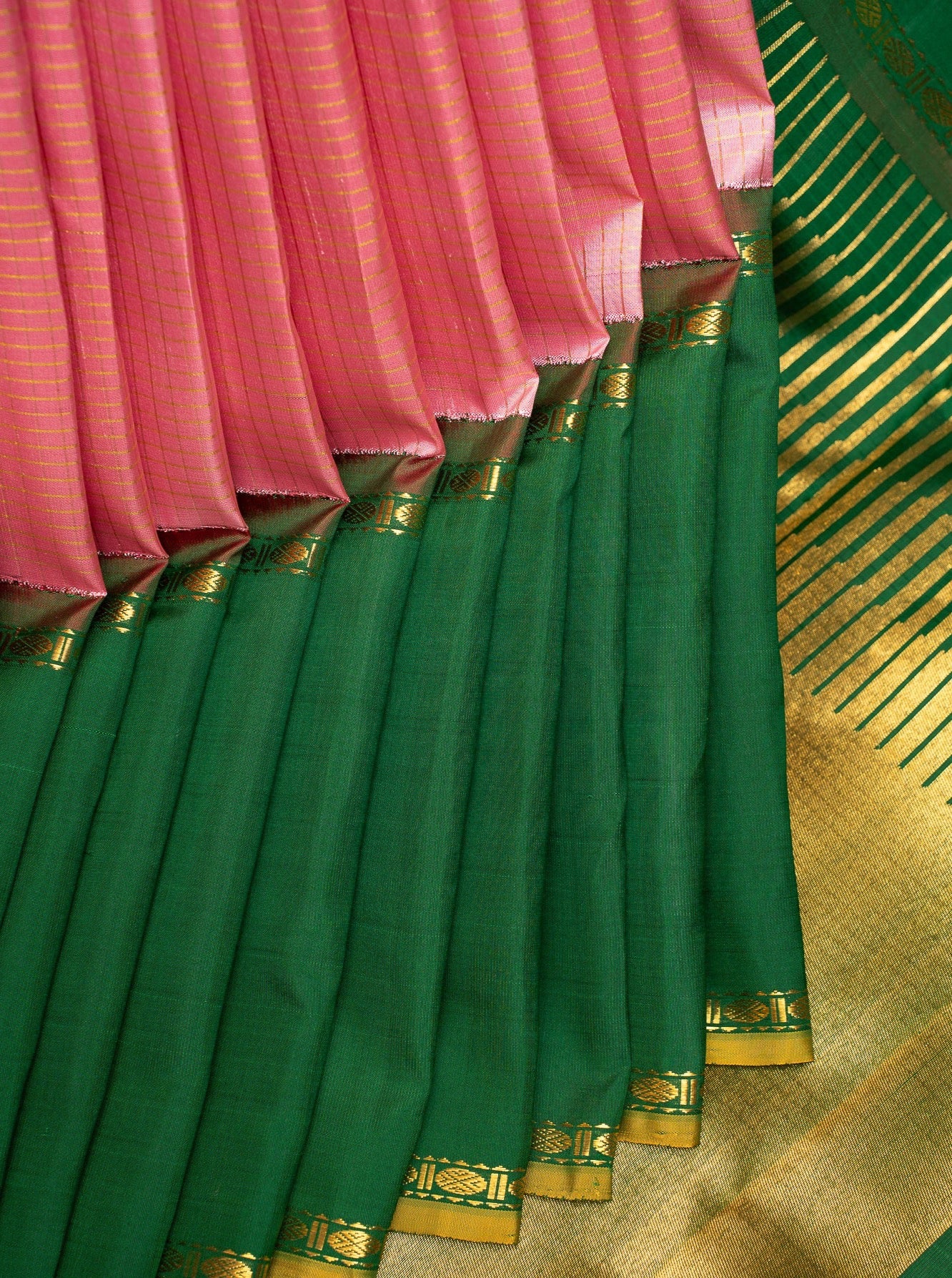 Lotus Pink Pure Zari Checks kanchipuram Silk Saree - Clio Silks