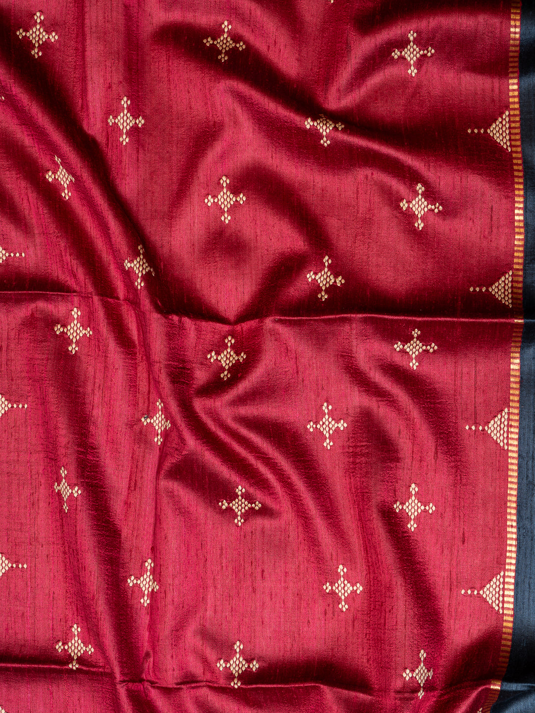 Blue and Red Pure Tussar Silk Saree - Clio Silks