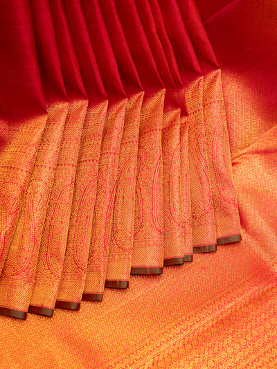 Red Paisley Brocade Pure Kanchipuram Silk Saree