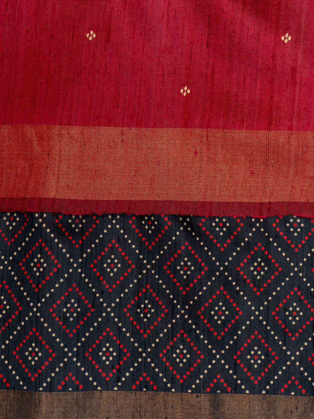 Blue and Red Pure Tussar Silk Saree - Clio Silks