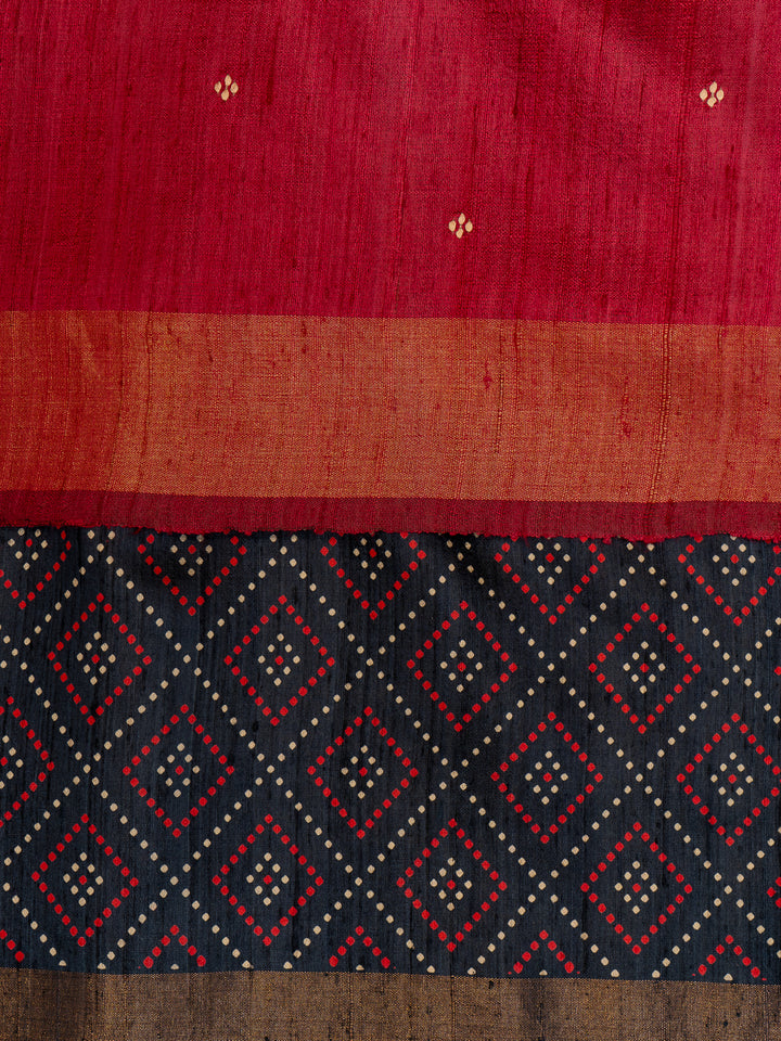 Blue and Red Pure Tussar Silk Saree - Clio Silks
