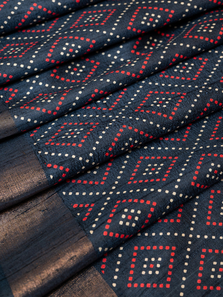 Blue and Red Pure Tussar Silk Saree - Clio Silks