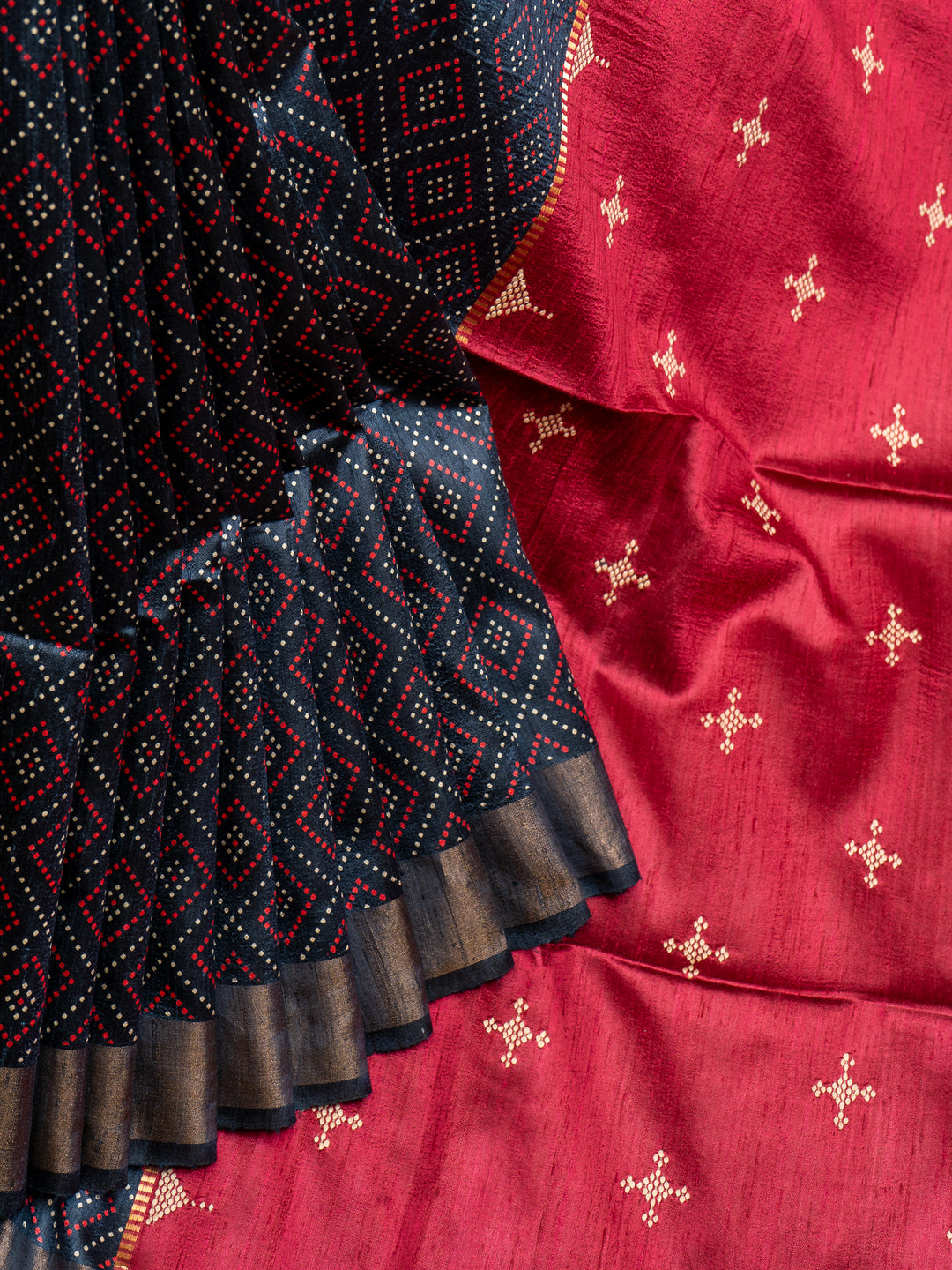 Blue and Red Pure Tussar Silk Saree - Clio Silks