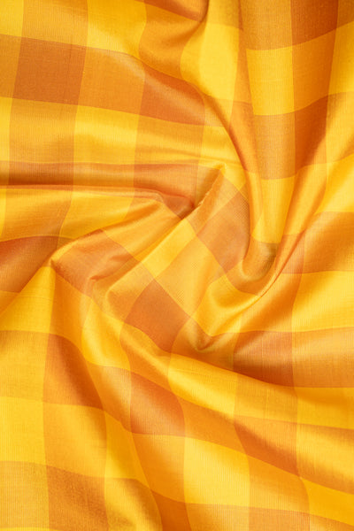 Yellow Multi Checks Pure Kanchipuram Silk Saree - Clio Silks