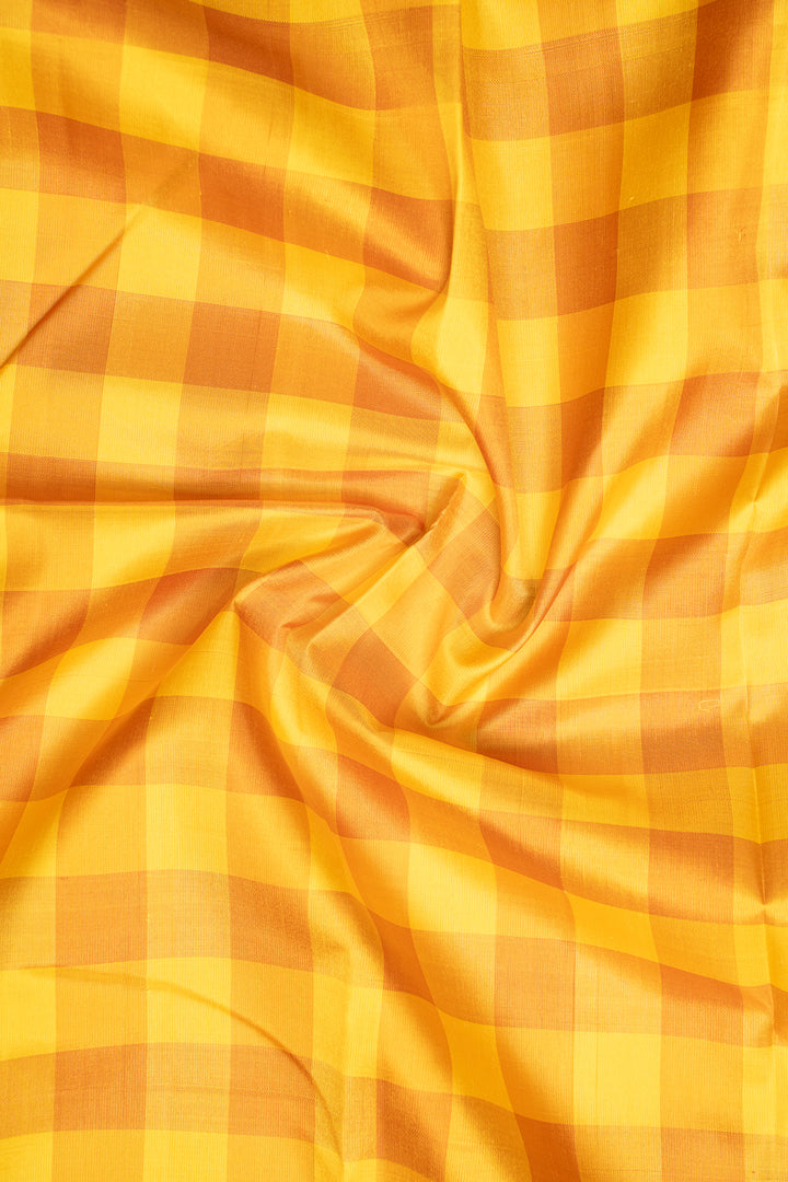 Yellow Multi Checks Pure Kanchipuram Silk Saree - Clio Silks