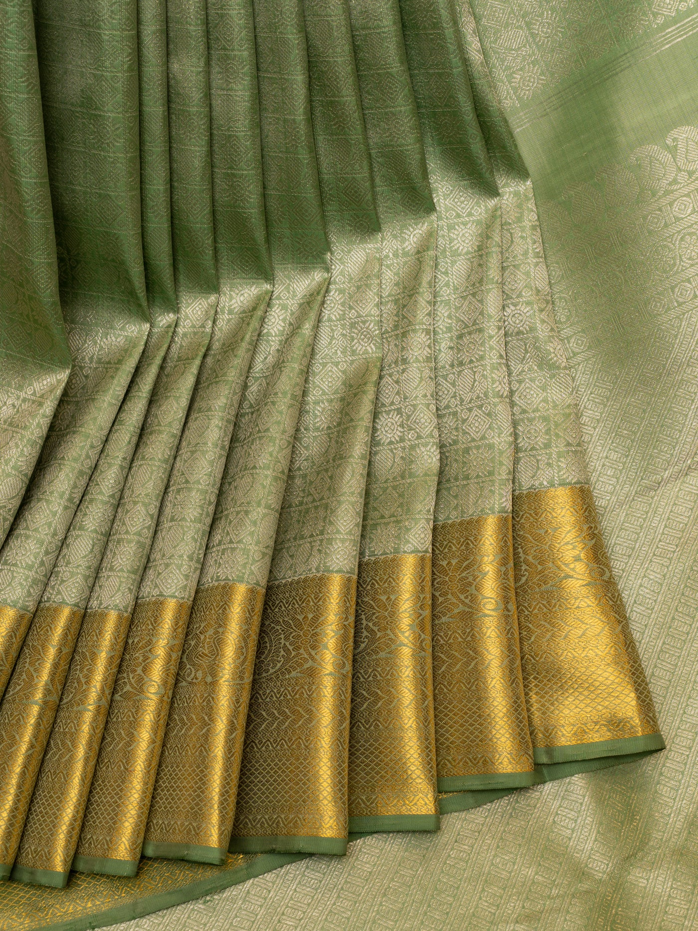 Pastel green brocade pure Kanchipuram silk saree