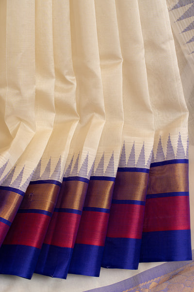 Off White and MS blue pure silk cotton saree