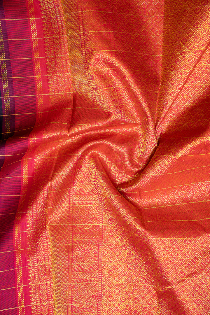 Navy Blue and Checks Traditional Pure Kanchipuram Silk Saree - Clio Silks