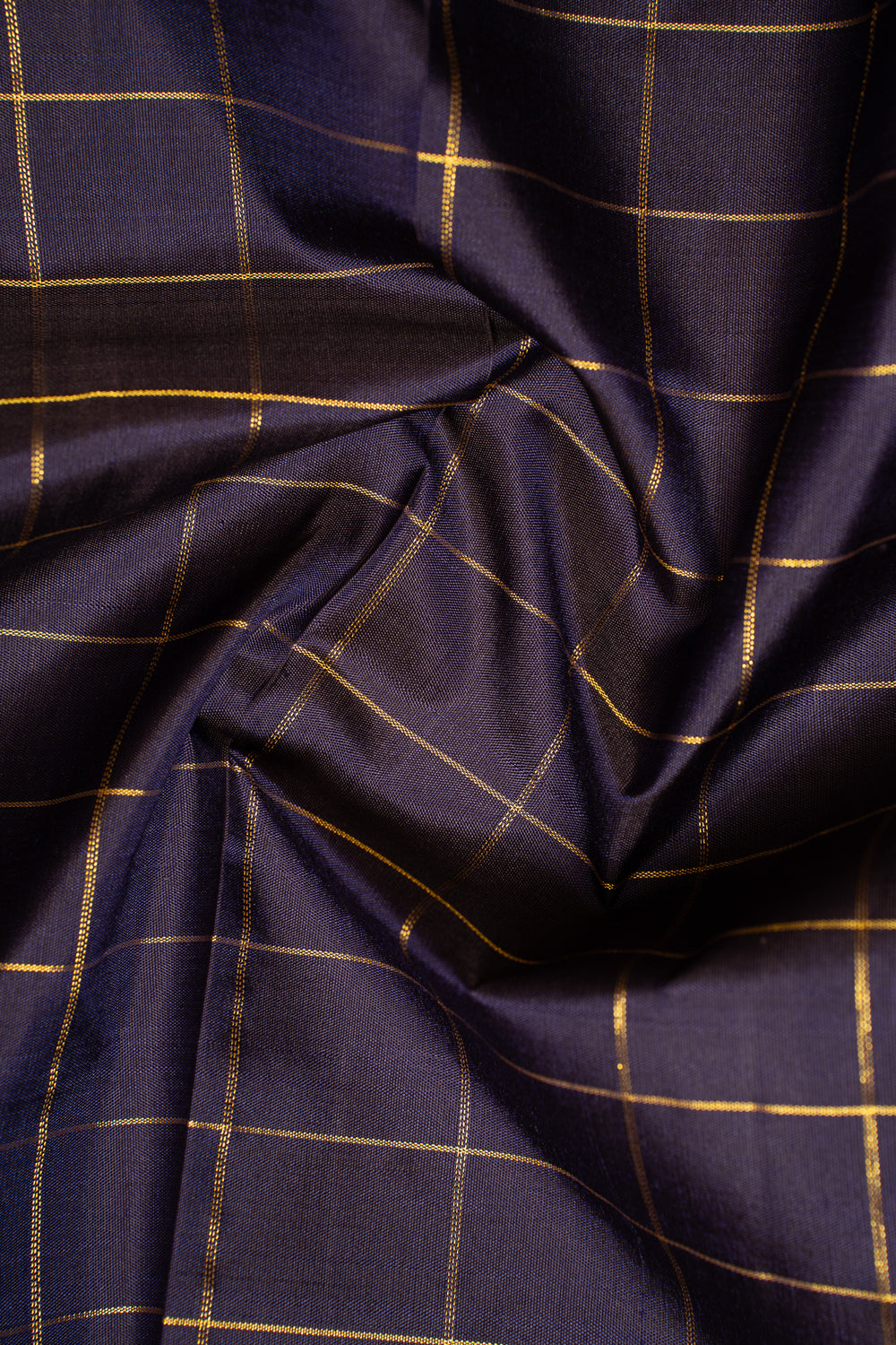 Navy Blue and Checks Traditional Pure Kanchipuram Silk Saree - Clio Silks