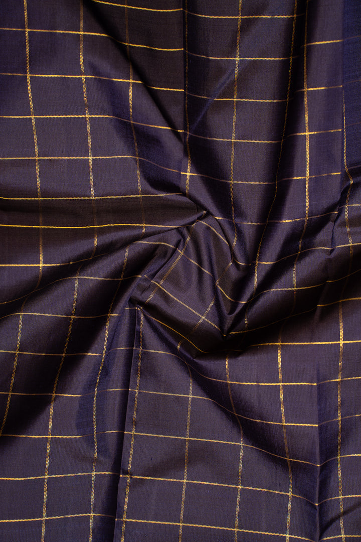 Navy Blue and Checks Traditional Pure Kanchipuram Silk Saree - Clio Silks