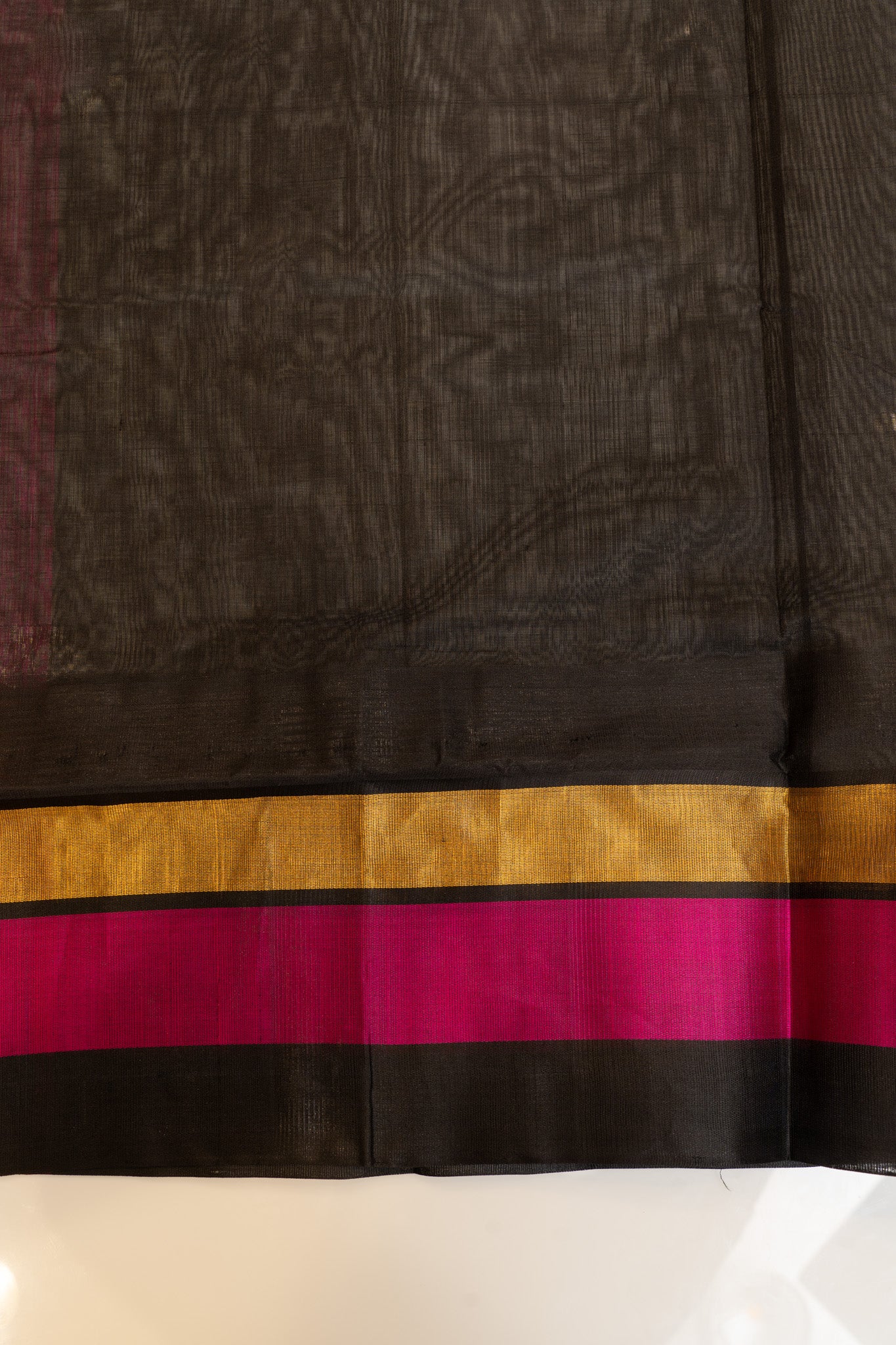 Peach and black pure silk cotton saree