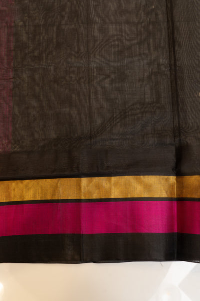 Peach and black pure silk cotton saree