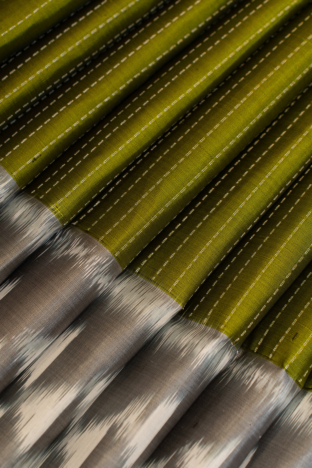 Mehendi green ikat pure soft silk saree