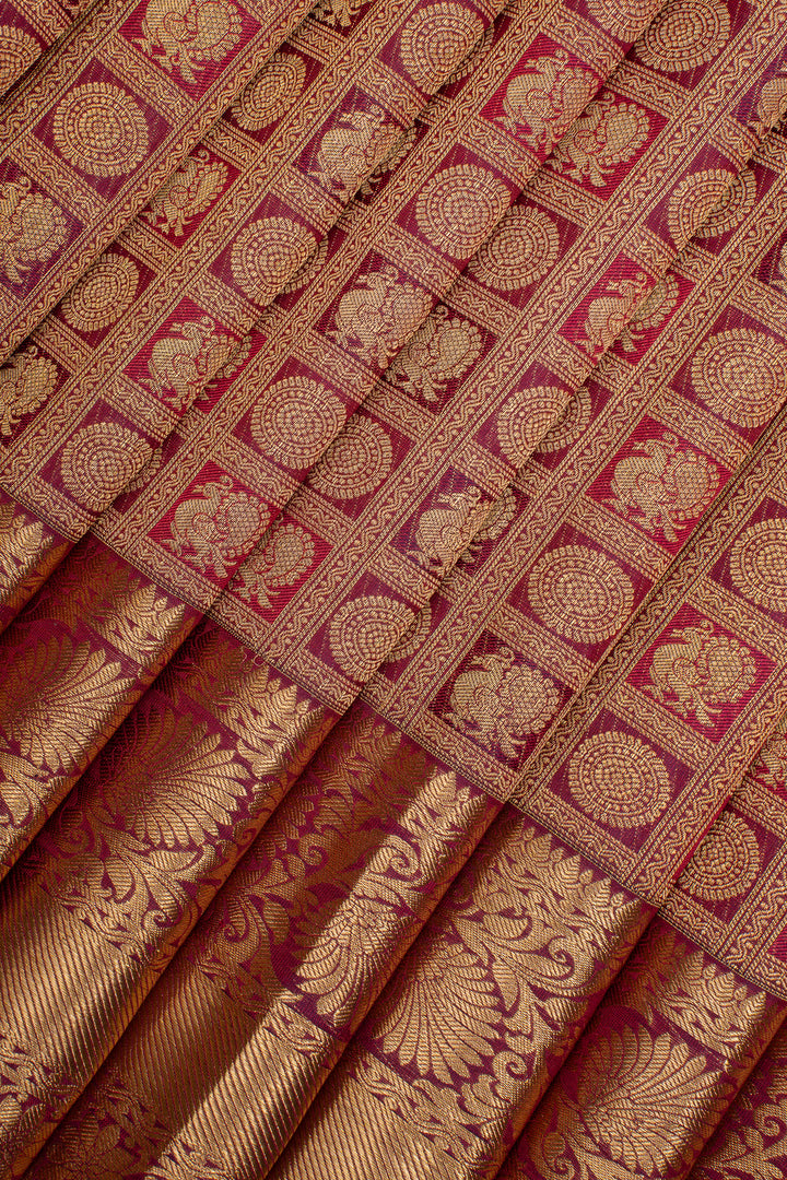 Maroon Brocade Traditional Pure Kanchipuram Silk Saree