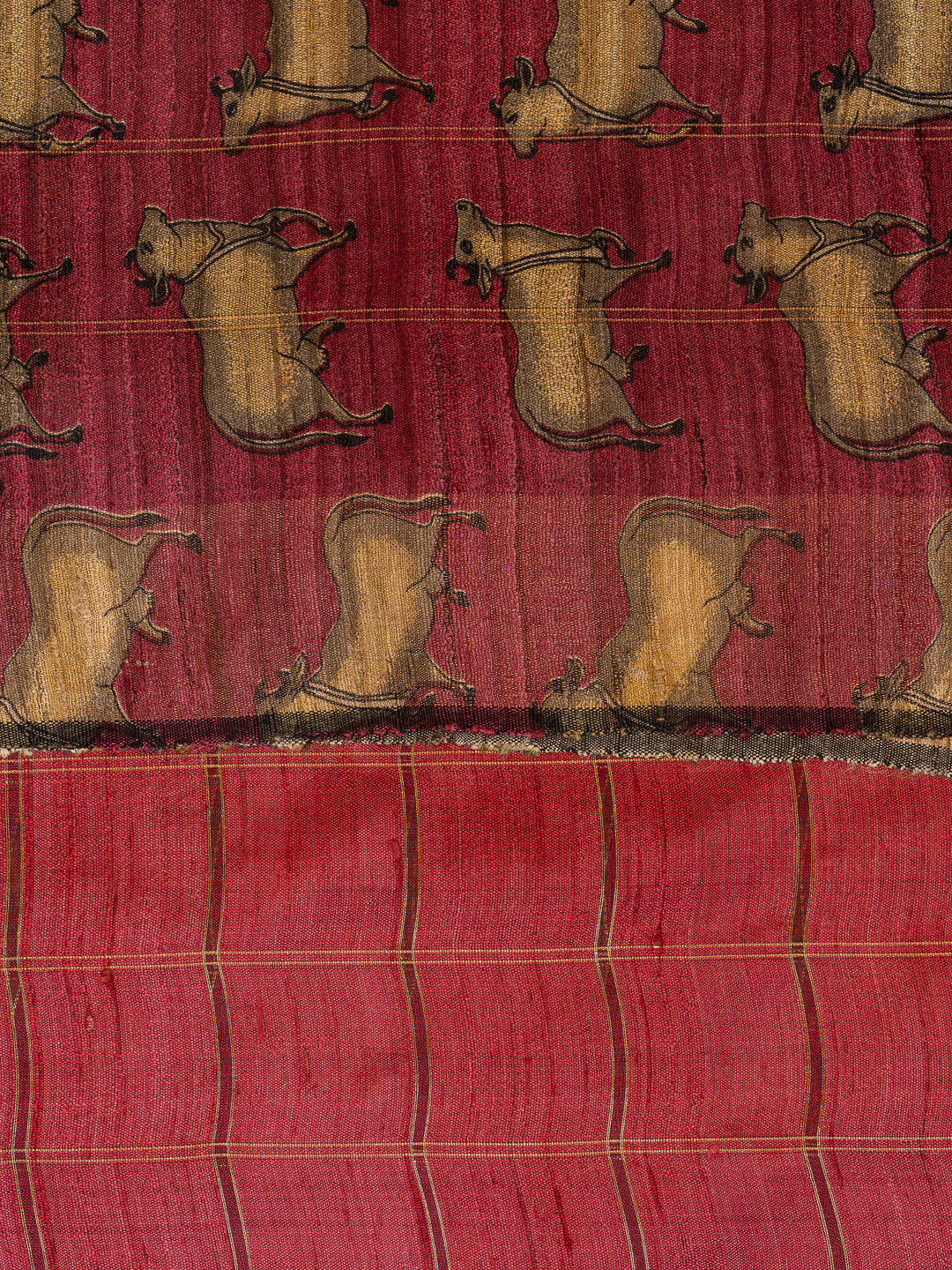 Maroon Hand Printed Pichwai Pure Tussar Silk Saree - Clio Silks