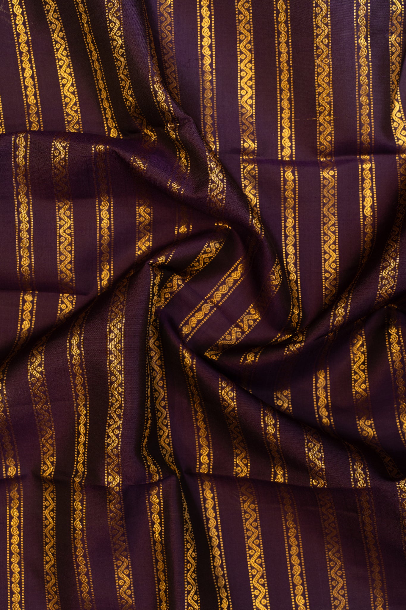 Dark purple neli stripes pure Kanchipuram silk saree