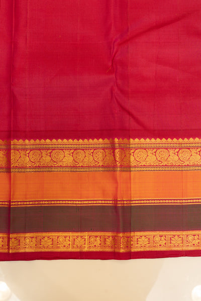 Dark purple neli stripes pure Kanchipuram silk saree