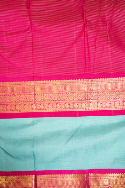 Turquoise Blue Vairaoosi Pure Kanchipuram Silk Saree - Clio Silks