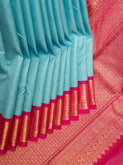 Turquoise Blue Vairaoosi Pure Kanchipuram Silk Saree - Clio Silks