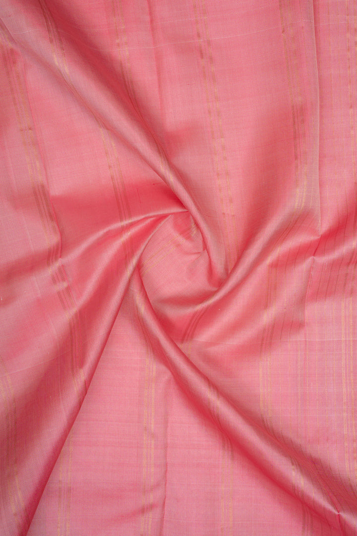 Pearl white and pink handpainted pure kanchipuram silk saree