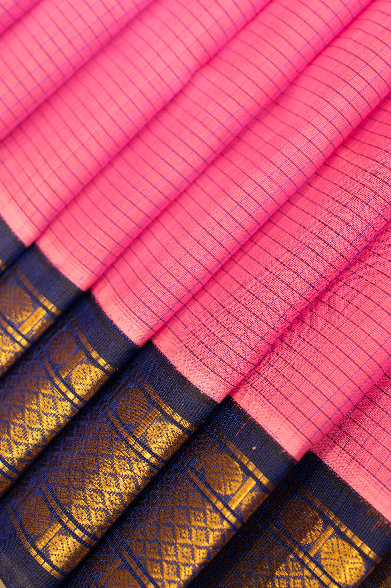 Lotus pink checks pure silk cotton saree