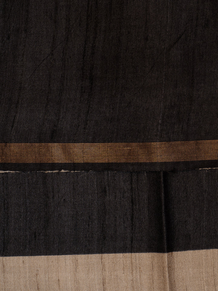 Black Hand Printed Pure Tussar Silk Designer Saree - Clio Silks