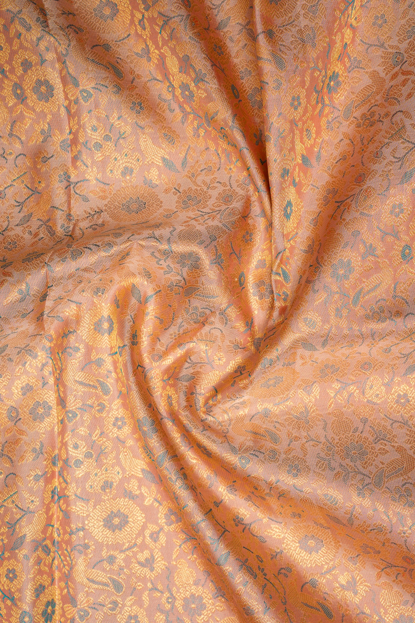 Pastel Peach Floral Paithani Pure Kanchipurm Silk Saree - Clio Silks
