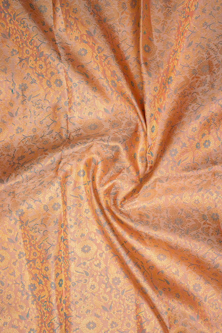 Pastel Peach Floral Paithani Pure Kanchipurm Silk Saree - Clio Silks