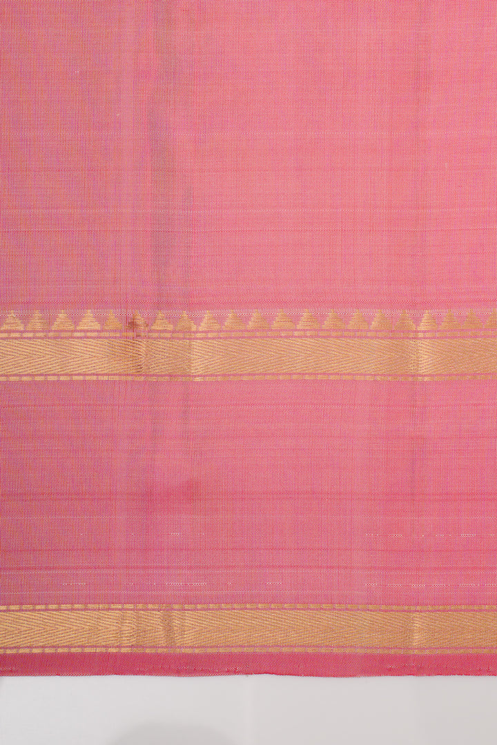 Pearl white and pink handpainted pure kanchipuram silk saree