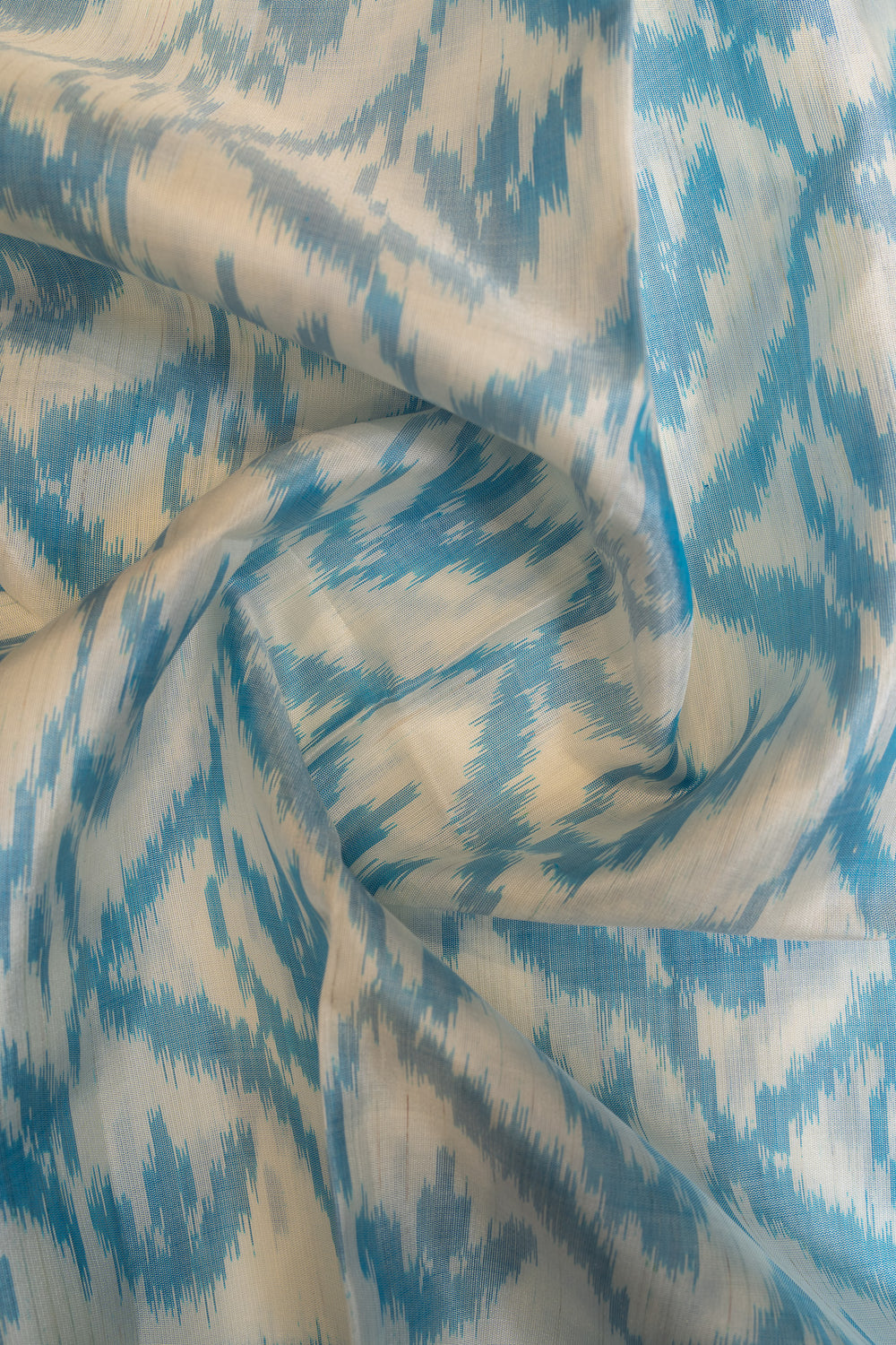 White and blue ikat pure soft silk saree