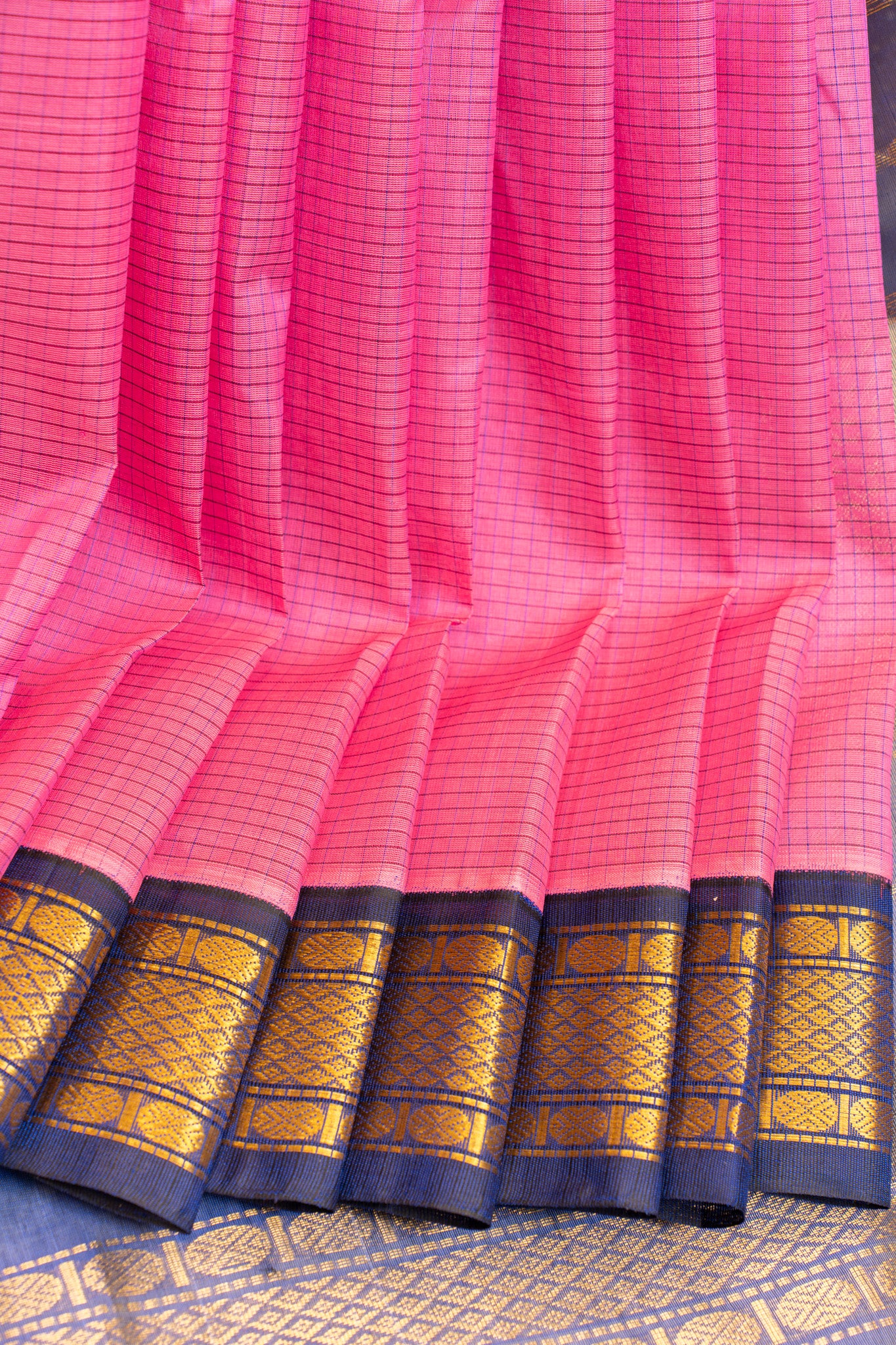 Lotus pink checks pure silk cotton saree