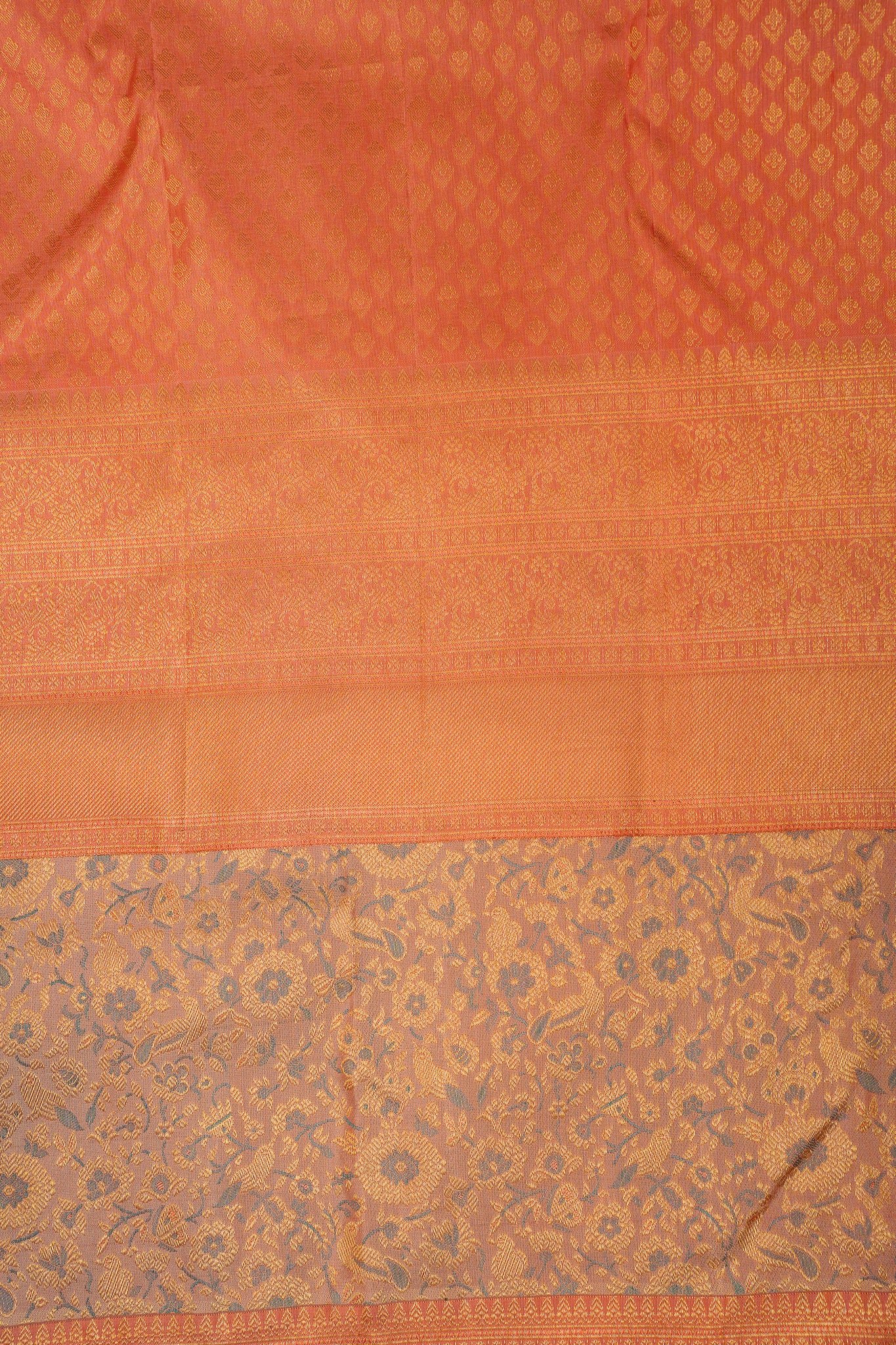 Pastel Peach Floral Paithani Pure Kanchipurm Silk Saree - Clio Silks