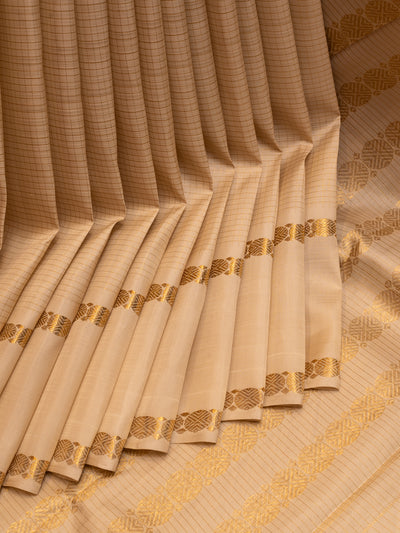 Ivory and Gold Checks Pure Kanchipuram Silk Saree